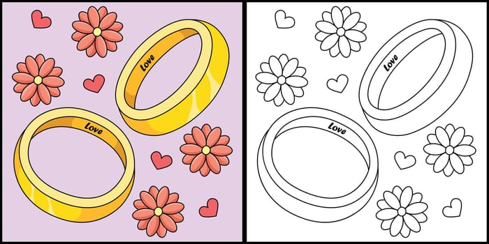 Wedding Rings Coloring Page Colored Illustration