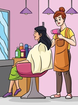 Hair Dresser Colored Cartoon Illustration