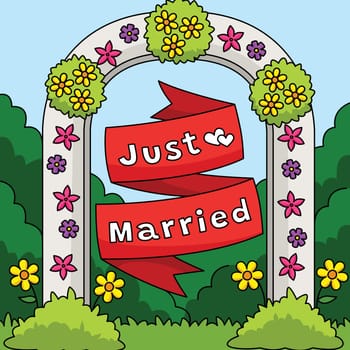 Wedding Just Married Flower Arch Colored Cartoon