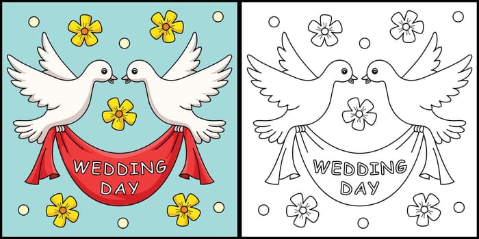 Wedding Day Dove Coloring Page Illustration