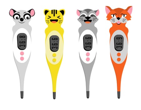 Cute baby thermometer. Electronic thermometer in vector