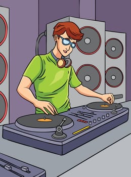 Disk Jockey Colored Cartoon Illustration