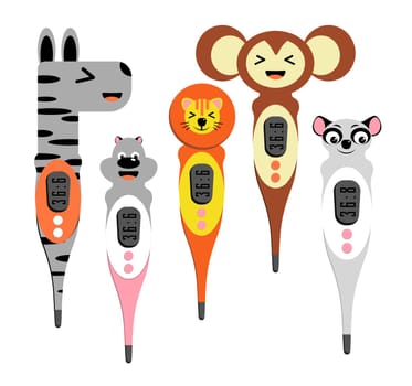 Cute baby thermometer. Electronic thermometer in vector.