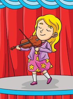 Violinist Profession Colored Cartoon Illustration