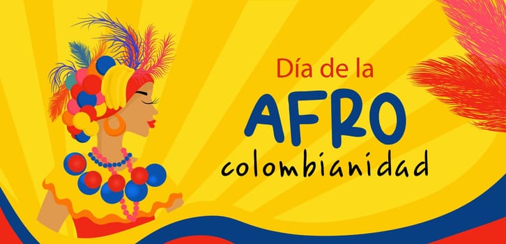 Afro-Colombian Day in Colombia in Spanish. Horizontal banner in bright colors travel concept to colombia.