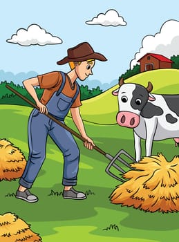 Professional Farmer Colored Cartoon Illustration
