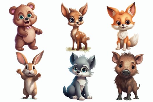 Safari Animal set bear, deer, fox, wolf, hare, wild boar in 3d style. Isolated vector illustration