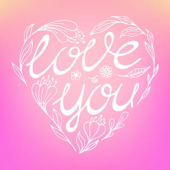 Lettering I love you on pink gradient background.