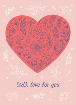 Congratulation card with floral heart lettering