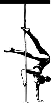Silhouette of girl and pole. Pole dance illustration for fitness, striptease dancers, exotic dance. Vector illustration for logotype, badge, icon, logo, banner