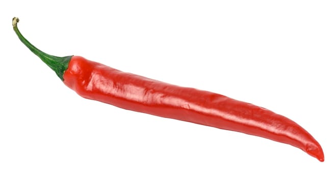 Fresh red hot pepper pod on a white isolated background, spice