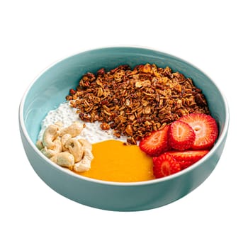 Isolated breakfast muesli bowl with strawberries