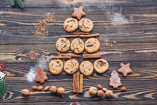 Sweets and cookies. Christmas background with holiday decoration