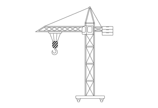 Construction crane. Outline illustration isolated on white. Childish cute construction vehicle