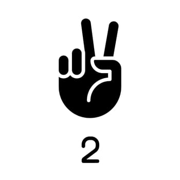 Signing digit two in ASL black glyph icon