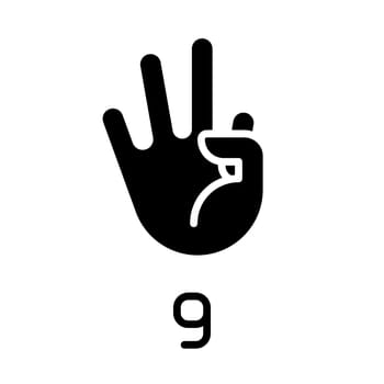 Signing digit nine in ASL black glyph icon