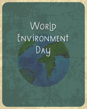 World Environment Day vintage poster, banner, watercolor drawing Earth.