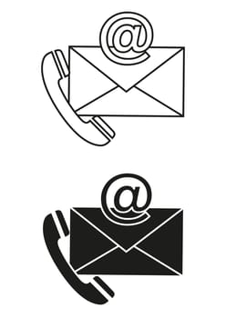 Black And White Contact Support Icon Flat Design Vector. Email And Phone Icon