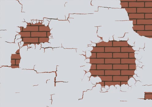 Broken brick wall with hole. Vector illustration of Brown brick wall