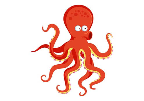 Cartoon octopus character isolated on white background. Vector illustration of cartoon octopus