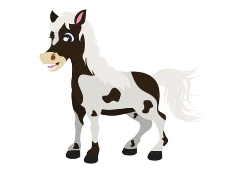 Cartoon white horse with brown spots