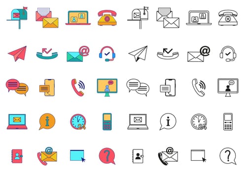 Color And Black and White Contact Vector Icons Collection