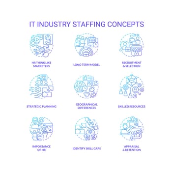 IT industry staffing blue gradient concept icons set