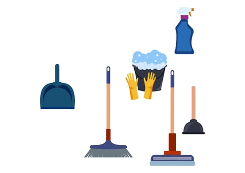 Design concept of cleaning services. Flat style vector illustration.  Housekeeping and household equipment symbols