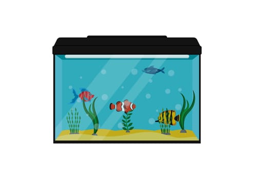 Fishes In Aquarium Clipart Vector Illustration. Fish Tank Isolated On White Background