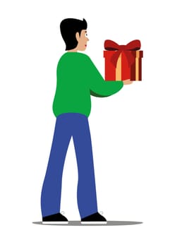 Man with a gift on flat style vector. Valentine's Day Gift