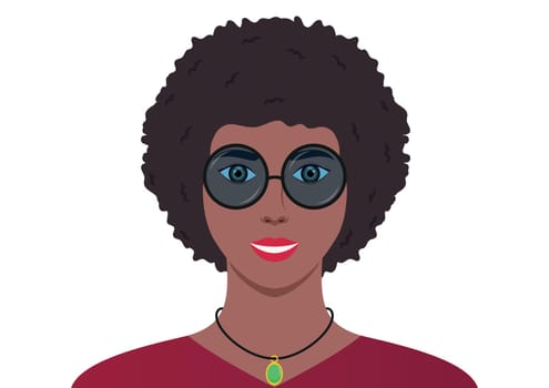 Portrait of cute black woman with glasses on white background