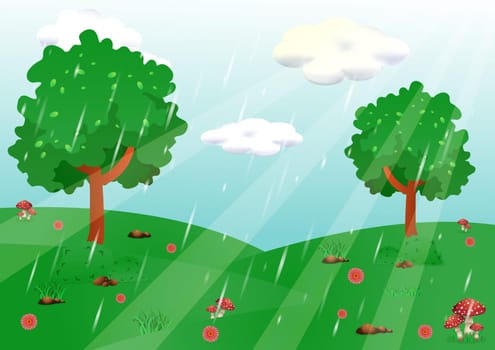 Rain In The Garden Landscape Background