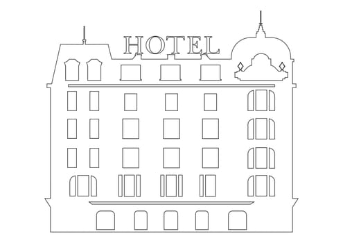 Royal Hotel Sticker on white background. Black and white hotel icon symbol