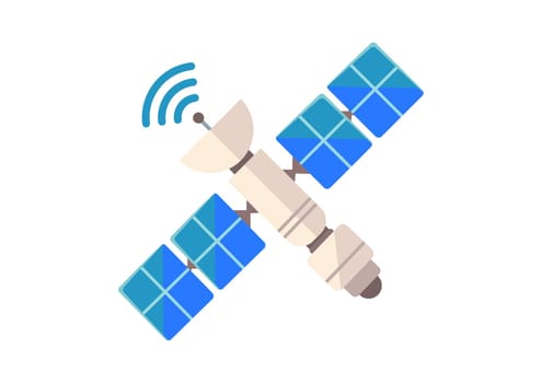 Satellite in flat style isolated on white background. Space Station Vector Icon