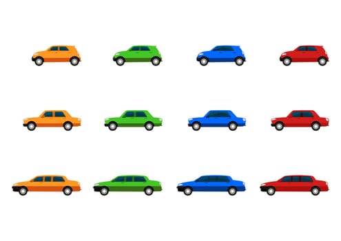 Set of different colorful cars isolated on white background