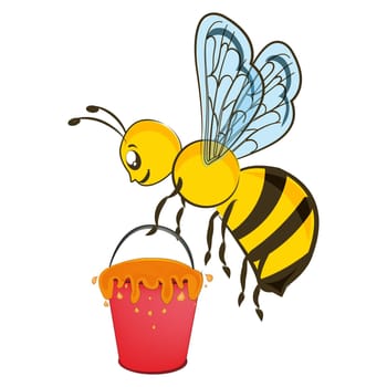 The hard-work bee holding a bucket full of honey