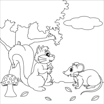 The squirrel and the mouse are talking in the woods