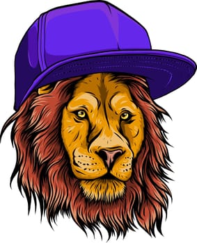 lion head with hat vector illustration design on white background. digital hand draw