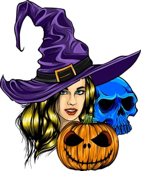 vector illustration of Halloween composition on white background