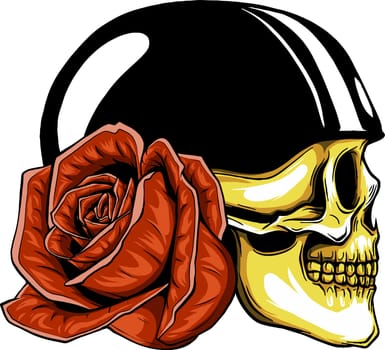 Skull Head Helmet Roses illustration Design Vector