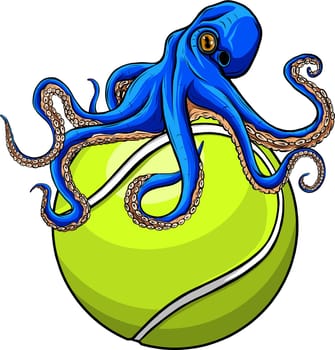 Octopus on tennis ball vector illustration on white background