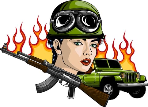 sexy army girl with assault rifle vector