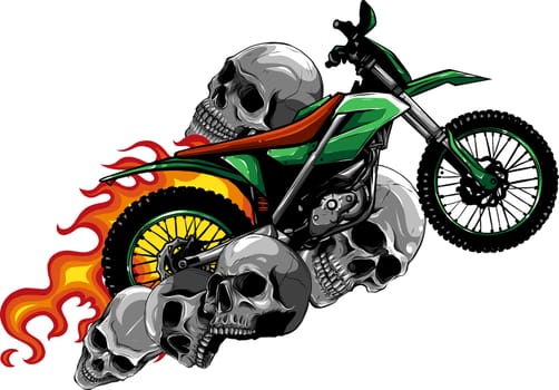 skulls around motocross motorcycle with flames