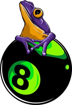 cartoon frog on biliard eight ball. vector illustration design