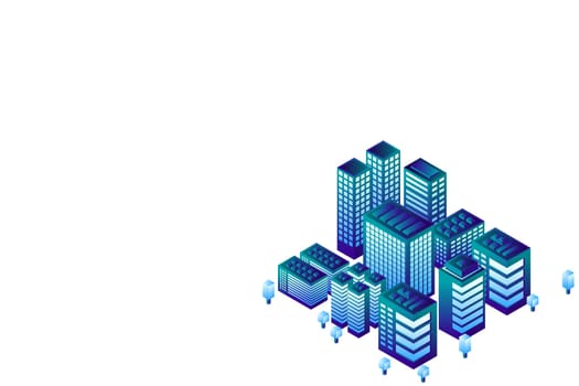 Isometric Future City. Real estate and construction industry concept. Virtual reality. Vector illustration.