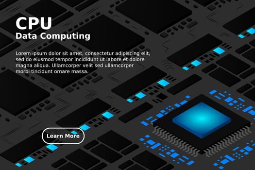 Artificial intelligence micro chip illustration. Quantum computing. PC mainboard illustration background