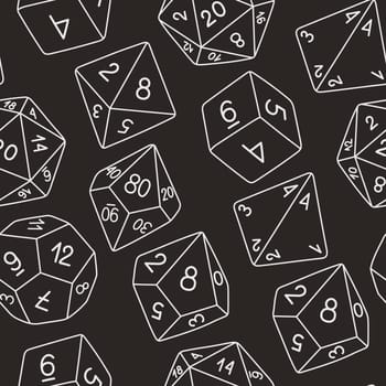 D8 D10 D12 D20 Dice for Board games seamless pattern, RPG dice set for table game vector