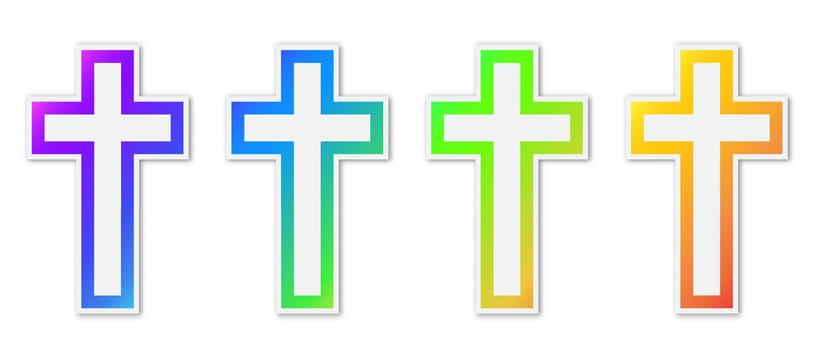 Set of colorful christian Cross icons.