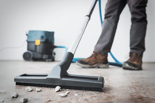 Professional construction cleaning service with powerful vacuum cleaner
