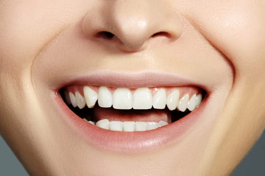 Dental Beauty. Beautiful Macro with perfect White Teeth. Whitening Tooth, Wellness Treatment